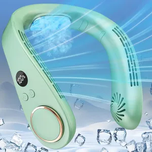 Wearable Air Conditioner,5500mAh Neck Fans Portable Rechargeable Battery Operated Metal Cooling Plates Neck AC,Lightweight Strong USB Ergonomic Headset Cooler for Office Disney Summer Golf Cart Green