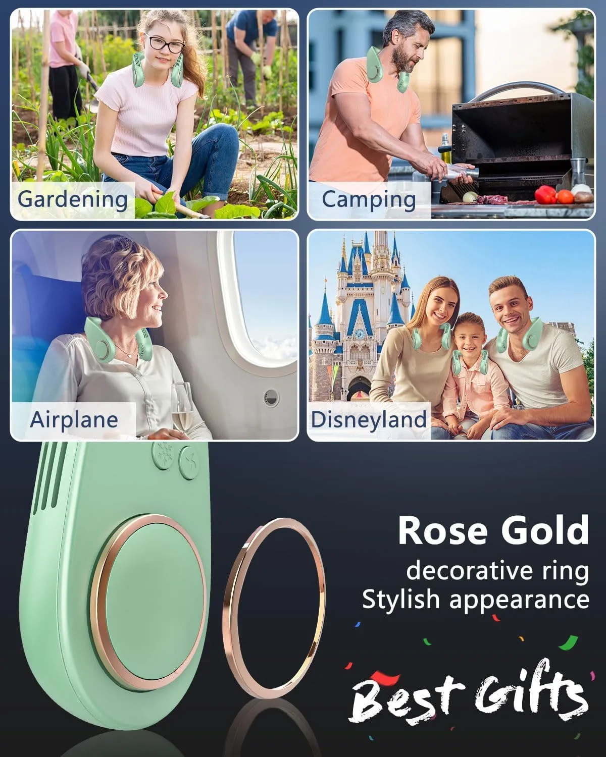 Wearable Air Conditioner,5500mAh Neck Fans Portable Rechargeable Battery Operated Metal Cooling Plates Neck AC,Lightweight Strong USB Ergonomic Headset Cooler for Office Disney Summer Golf Cart Green