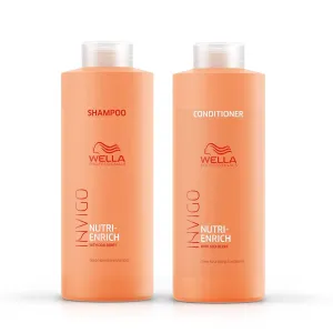 Wella Professionals Invigo Nutri-Enrich Shampoo & Conditioner Set, Deep Moisturizing, For Dry & Damaged Hair, Liter Sizes
