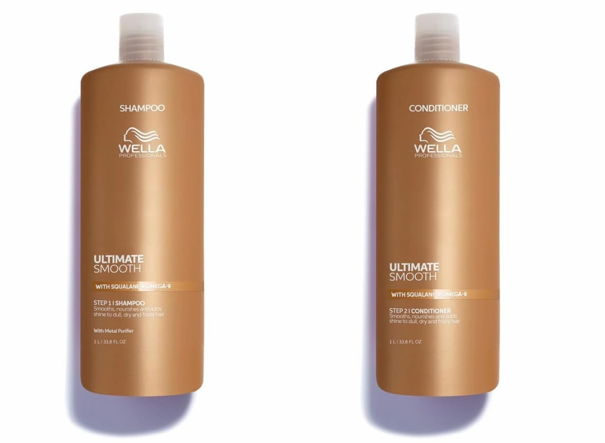 Wella Professionals ULTIMATE SMOOTH Shampoo 33.8 Fl Oz.   Conditioner 33.8 Fl Oz. Bundle | For Dry, Dull & Frizzy Hair | With Squalane & Omega 9