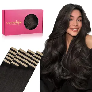 WENNALIFE Tape in Hair Extensions Human Hair, 20pcs 50g 14 inch Dark Brown Remy Hair Extensions for Women Tape Ins Straight Extensiones De Cabello Humano Skin Weft