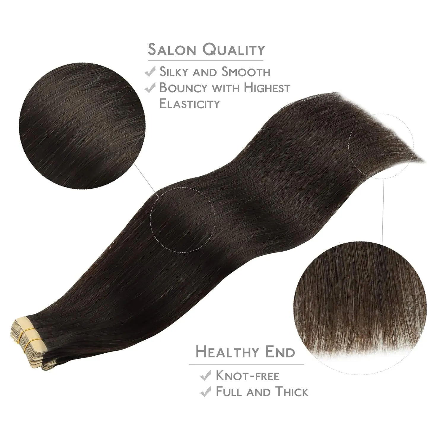 WENNALIFE Tape in Hair Extensions Human Hair, 20pcs 50g 14 inch Dark Brown Remy Hair Extensions for Women Tape Ins Straight Extensiones De Cabello Humano Skin Weft