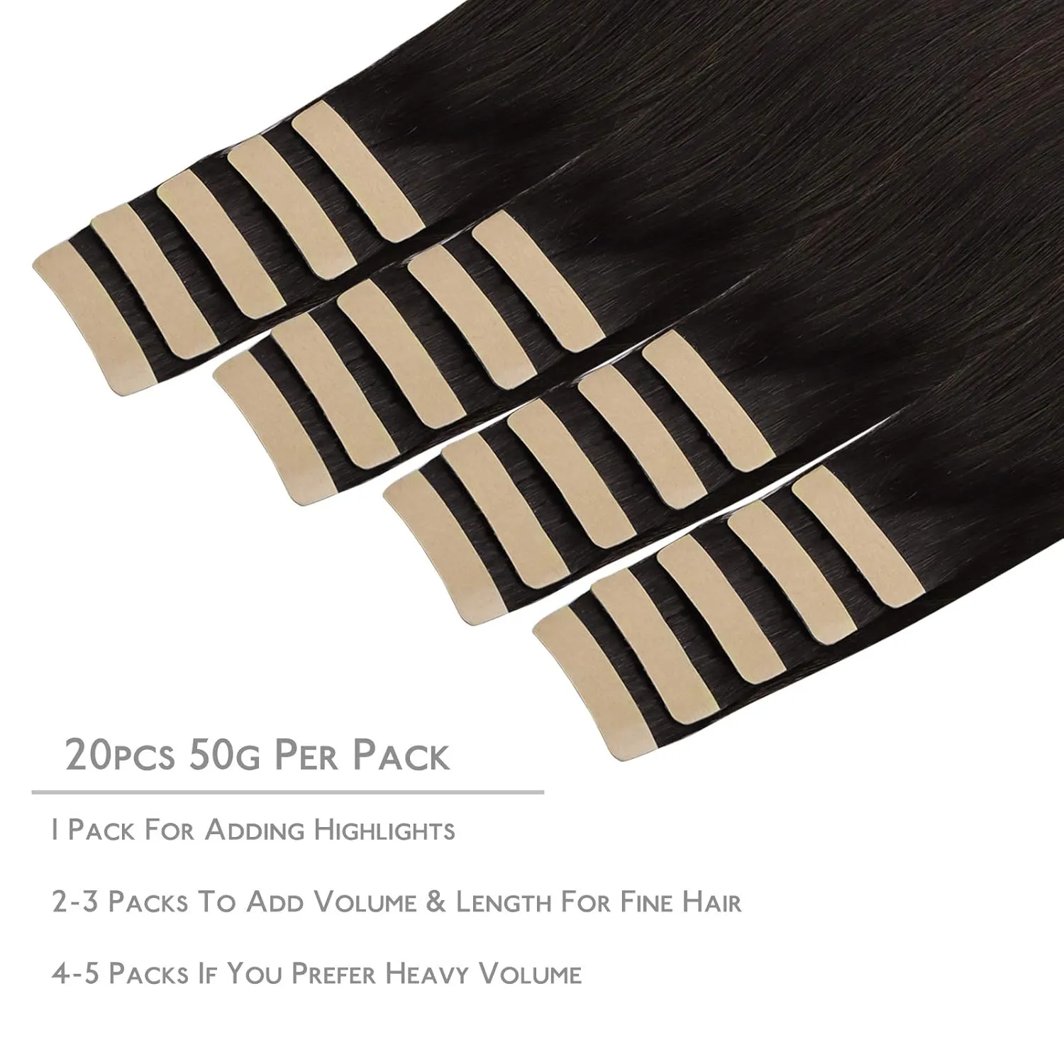 WENNALIFE Tape in Hair Extensions Human Hair, 20pcs 50g 14 inch Dark Brown Remy Hair Extensions for Women Tape Ins Straight Extensiones De Cabello Humano Skin Weft