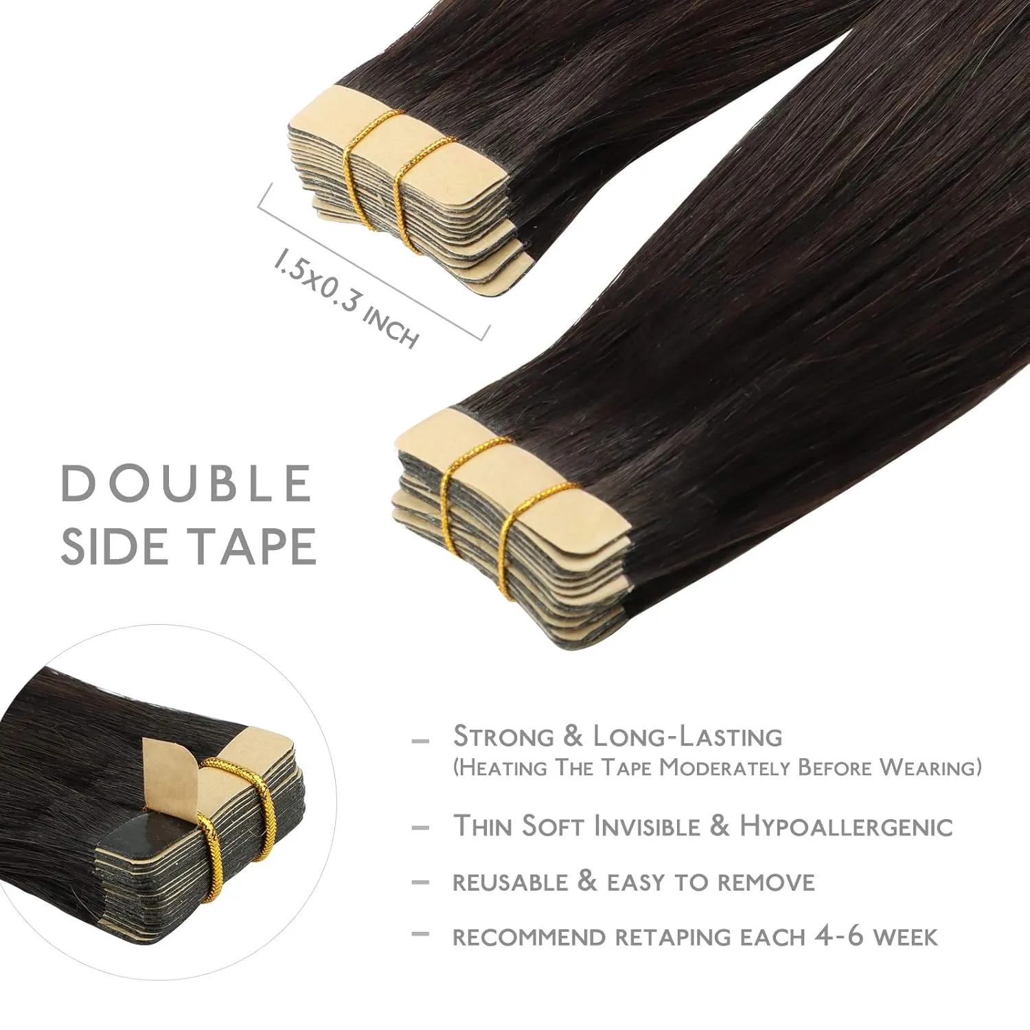 WENNALIFE Tape in Hair Extensions Human Hair, 20pcs 50g 14 inch Dark Brown Remy Hair Extensions for Women Tape Ins Straight Extensiones De Cabello Humano Skin Weft