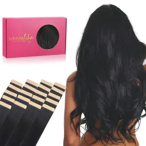 WENNALIFE Tape in Hair Extensions Human Hair, 20pcs 50g 14 inch Jet Black Remy Hair Extensions Straight Human Hair Tape in Extensions Skin Weft Tape Extensions Human Hair