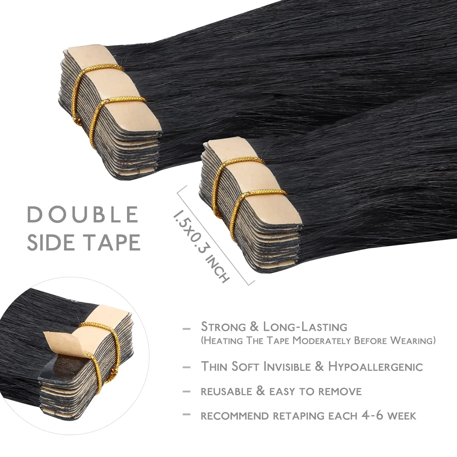 WENNALIFE Tape in Hair Extensions Human Hair, 20pcs 50g 14 inch Jet Black Remy Hair Extensions Straight Human Hair Tape in Extensions Skin Weft Tape Extensions Human Hair