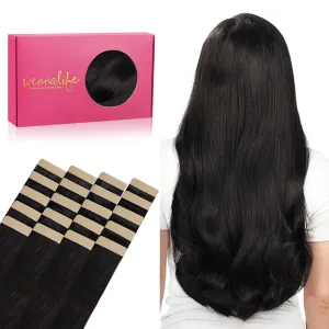 WENNALIFE Tape in Hair Extensions Human Hair, 20pcs 50g 14 inch Natural Black Remy Hair Extensions Straight Human Hair Tape in Extensions Skin Weft Tape Extensions Human Hair