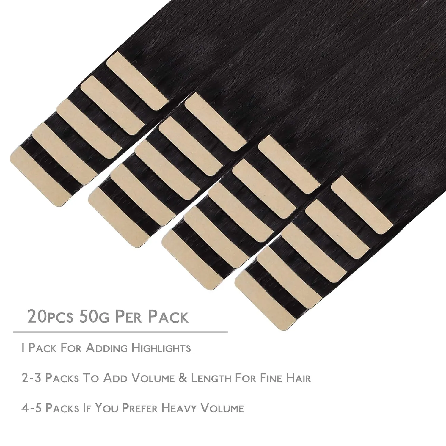 WENNALIFE Tape in Hair Extensions Human Hair, 20pcs 50g 14 inch Natural Black Remy Hair Extensions Straight Human Hair Tape in Extensions Skin Weft Tape Extensions Human Hair