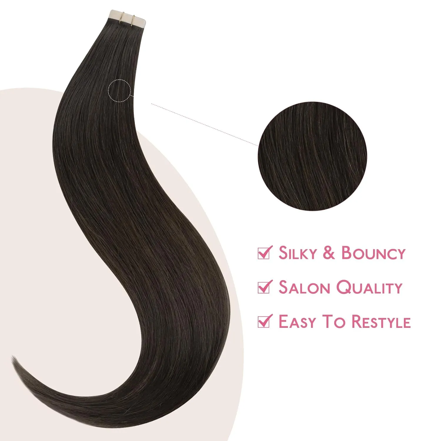WENNALIFE Tape in Hair Extensions Human Hair Dark Brown Tape in Extensions, 10pcs 30g 22 inch Remy Invisible Tape Ins Straight Colored Soft Real Human Hair Tape in Extensions Refill Set Extensions