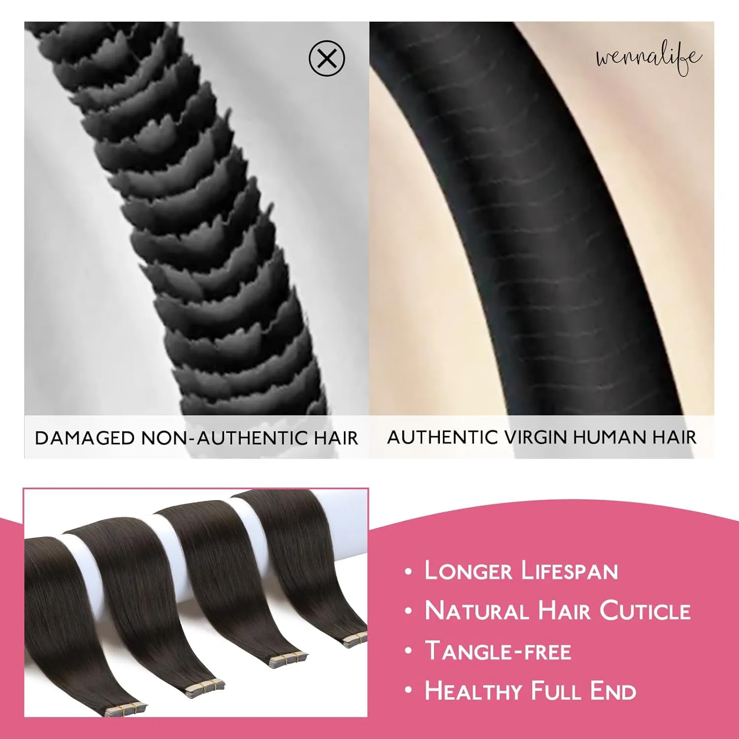 WENNALIFE Tape in Hair Extensions Human Hair Dark Brown Tape in Extensions, 10pcs 30g 22 inch Remy Invisible Tape Ins Straight Colored Soft Real Human Hair Tape in Extensions Refill Set Extensions