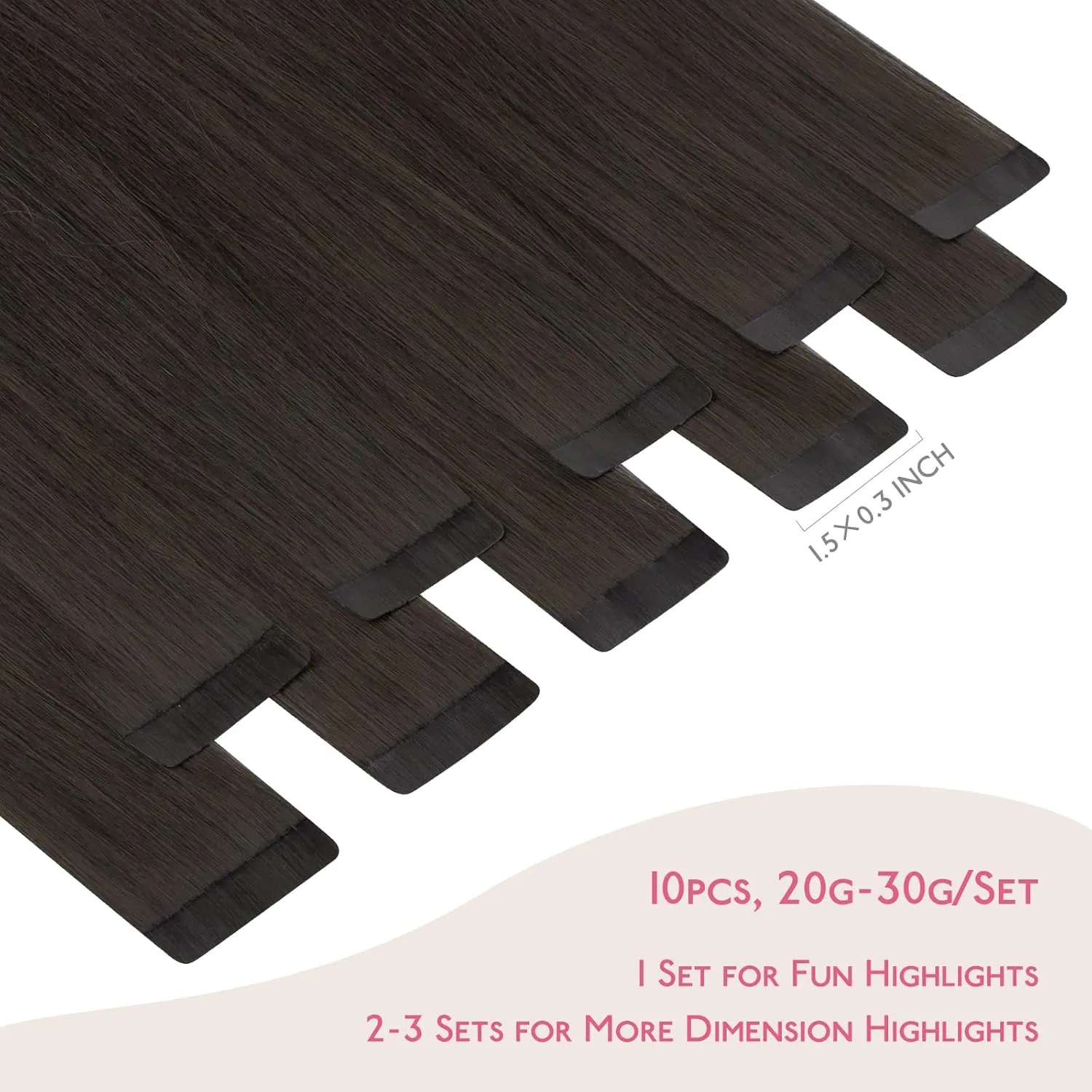 WENNALIFE Tape in Hair Extensions Human Hair Dark Brown Tape in Extensions, 10pcs 30g 22 inch Remy Invisible Tape Ins Straight Colored Soft Real Human Hair Tape in Extensions Refill Set Extensions