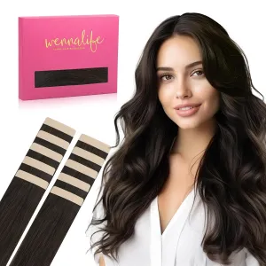 WENNALIFE Tape in Hair Extensions Human Hair Dark Brown Tape in Extensions, 10pcs 30g 22 inch Remy Invisible Tape Ins Straight Colored Soft Real Human Hair Tape in Extensions Refill Set Extensions