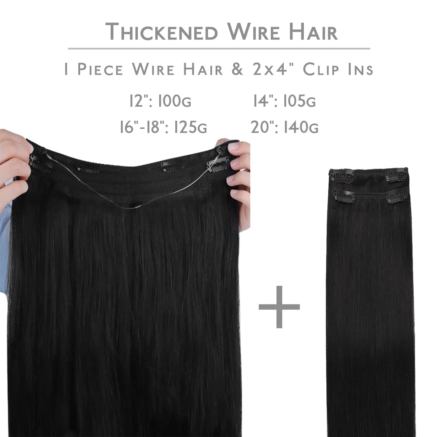 WENNALIFE Wire Hair Extensions (Increase 50% Lifespan) Real Human Hair 22 inch 150g Jet Black Remy Hair Invisible Transparent Wire Fish Line Straight Reusable Natural