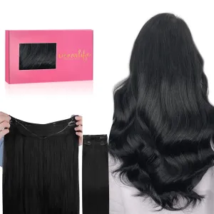 WENNALIFE Wire Hair Extensions (Increase 50% Lifespan) Real Human Hair 22 inch 150g Jet Black Remy Hair Invisible Transparent Wire Fish Line Straight Reusable Natural