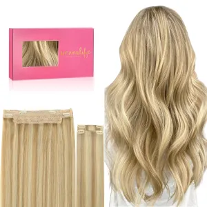 WENNALIFE Wire Hair Extensions (Increase 50% Lifespan) Real Human Hair 22 inch 150g Light Blonde Highlighted Golden Blonde Remy Real Hair Extensions Invisible Wire Hair Extensions Human Hair Fish Line