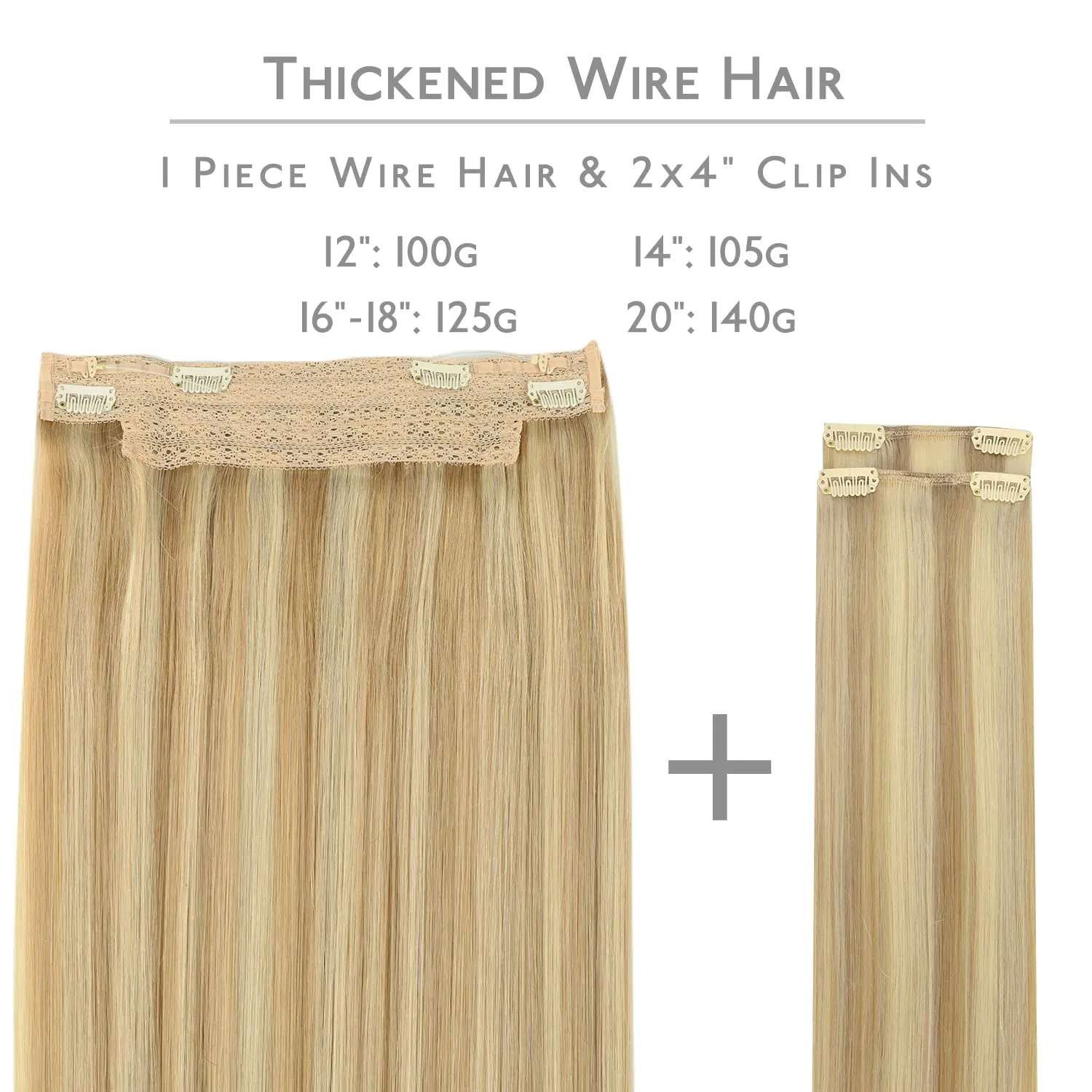 WENNALIFE Wire Hair Extensions (Increase 50% Lifespan) Real Human Hair 22 inch 150g Light Blonde Highlighted Golden Blonde Remy Real Hair Extensions Invisible Wire Hair Extensions Human Hair Fish Line