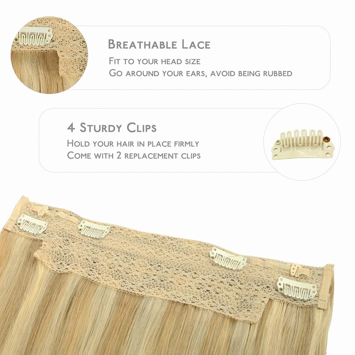 WENNALIFE (Increase 50% Lifespan) Real Human Hair 18 inch 95g Light Blonde Highlighted Golden Blonde Remy Invisible Transparent Wire Fish Line Hair Extensions