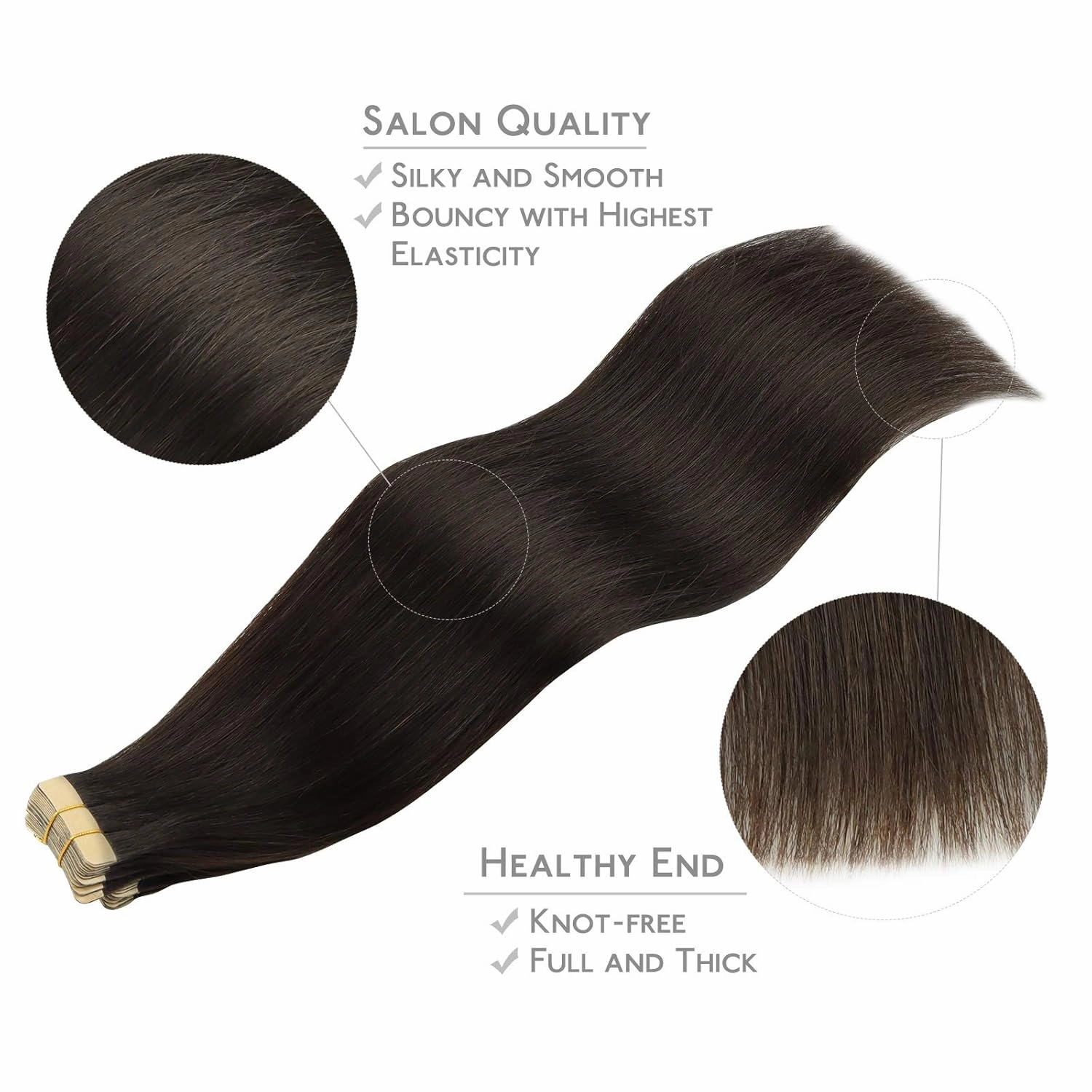 WENNALIFE Tape in Hair Extensions Human Hair, 20pcs 50g 20 inch Dark Brown Remy Hair Extensions for Women Tape Ins Straight Extensiones De Cabello Humano Skin Weft