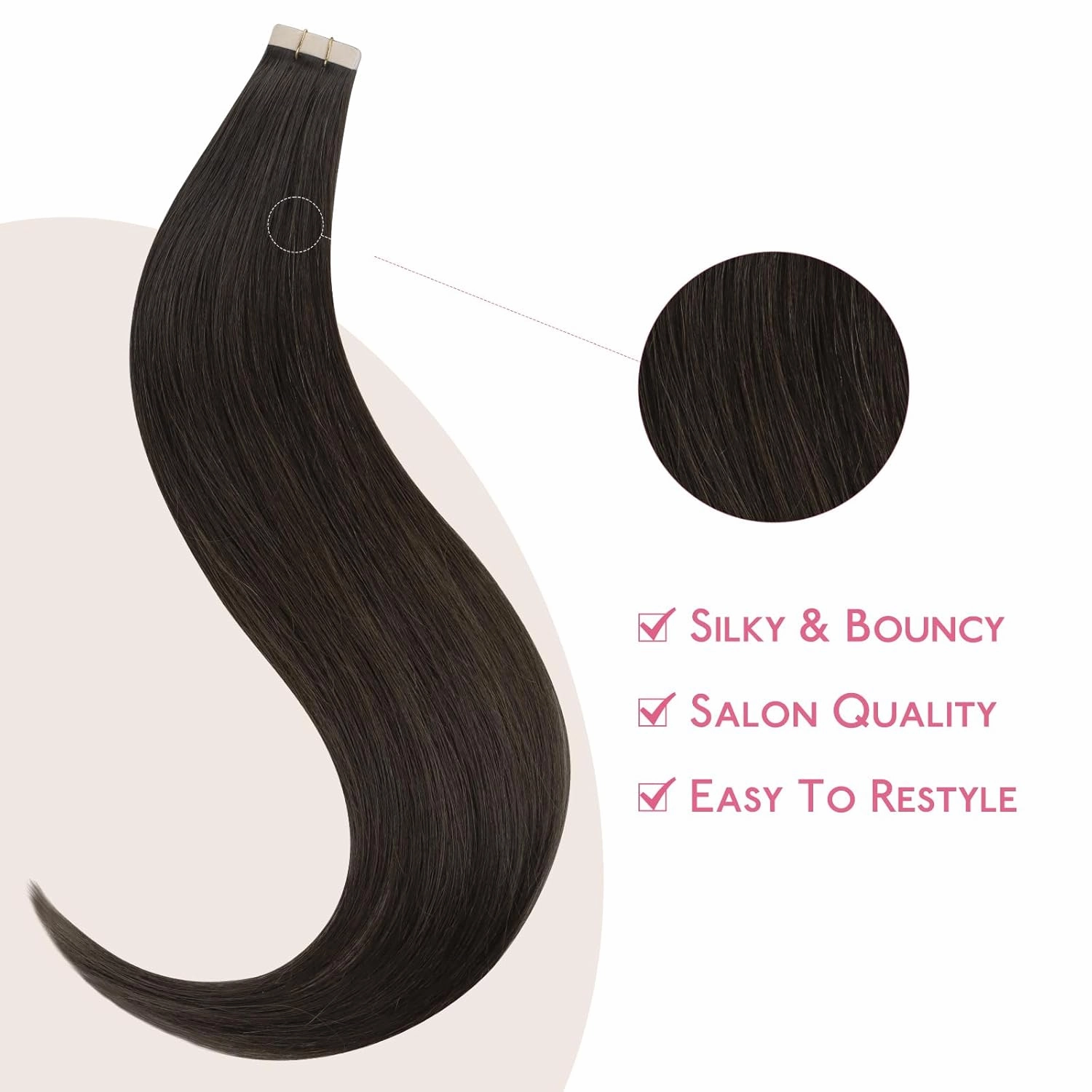WENNALIFE Tape in Hair Extensions Human Hair Dark Brown, 10pcs 25g 16 inch Remy Invisible Tape Ins Straight Colored Soft Refill Set