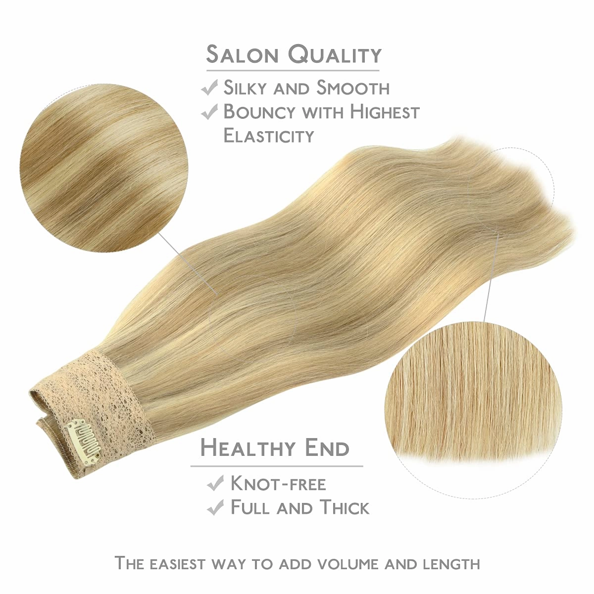 WENNALIFE Wire Hair Extensions (Increase 50% Lifespan) Real Human Hair 16 inch 95g Light Blonde Highlighted Golden Blonde Remy Hair Invisible Transparent Wire Fish Line Straight Reusable Natural