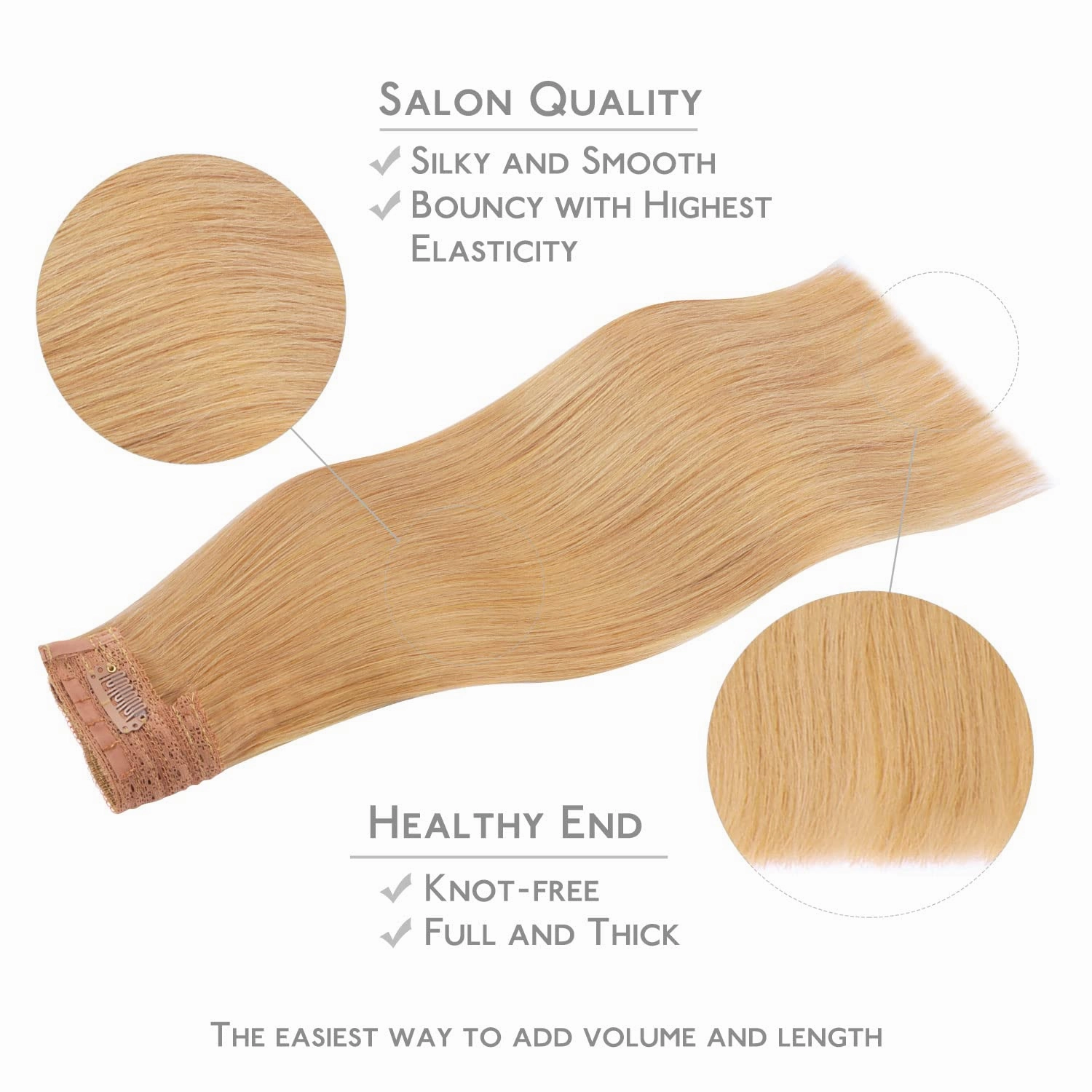WENNALIFE Wire Hair Extensions (Increase 50% Lifespan) Real Human Hair 16 inch 95g Strawberry Blonde Remy Wire Hair Extensions Invisible Transparent Fish Line Straight Real