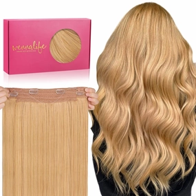 WENNALIFE Wire Hair Extensions (Increase 50% Lifespan) Real Human Hair 16 inch 95g Strawberry Blonde Remy Wire Hair Extensions Invisible Transparent Fish Line Straight Real