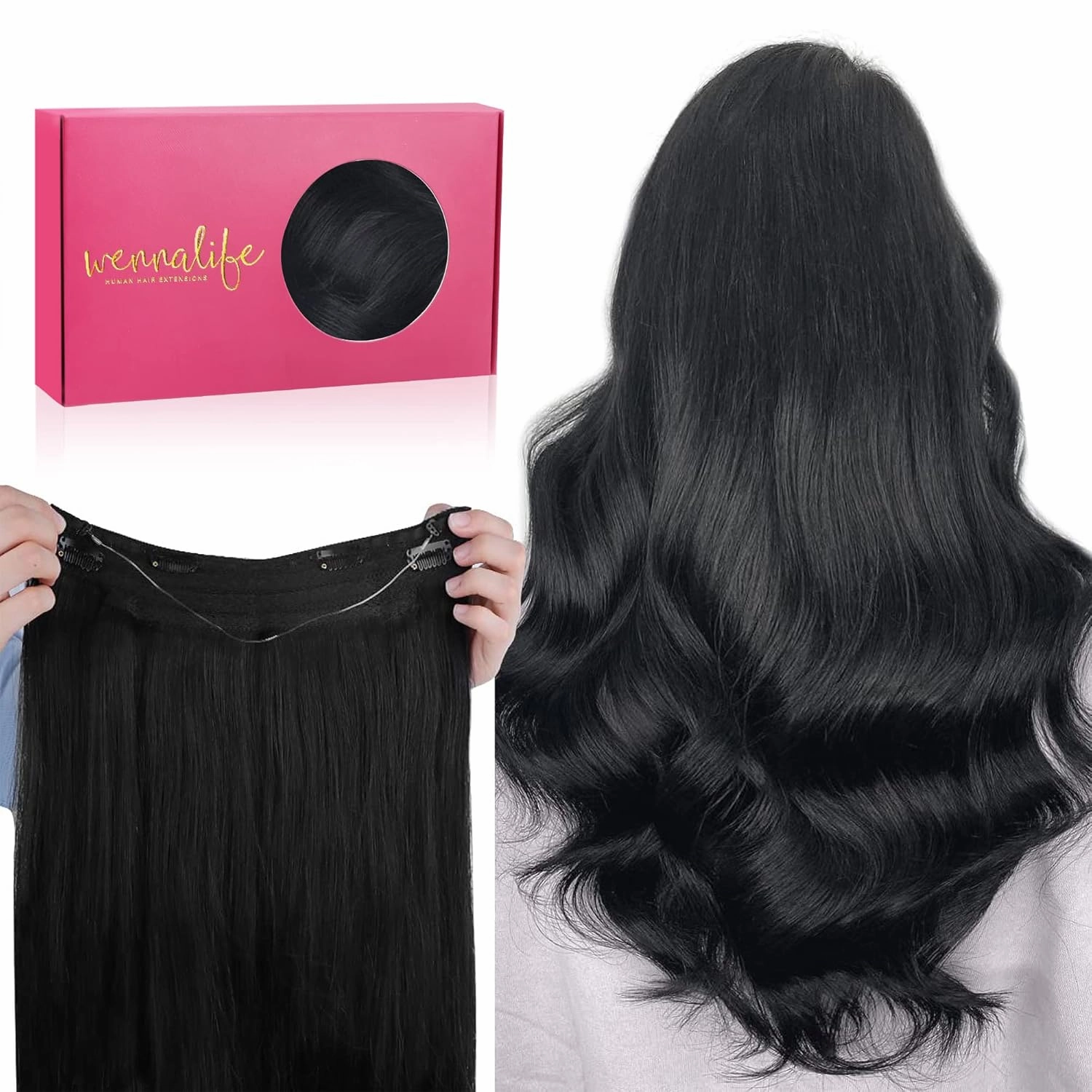 WENNALIFE Wire Hair Extensions (Increase 50% Lifespan) Real Human Hair 18 inch 95g Jet Black Remy Hair Invisible Transparent Wire Fish Line Straight Reusable Natural Extensiones De Cabello Humano