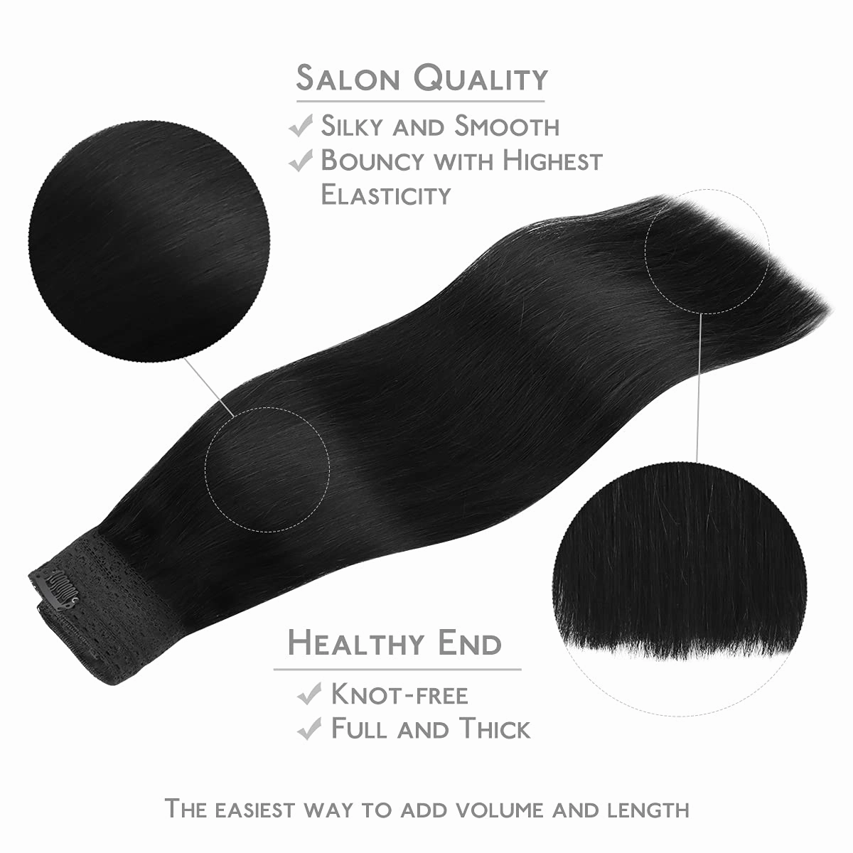 WENNALIFE Wire Hair Extensions (Increase 50% Lifespan) Real Human Hair 18 inch 95g Jet Black Remy Hair Invisible Transparent Wire Fish Line Straight Reusable Natural Extensiones De Cabello Humano