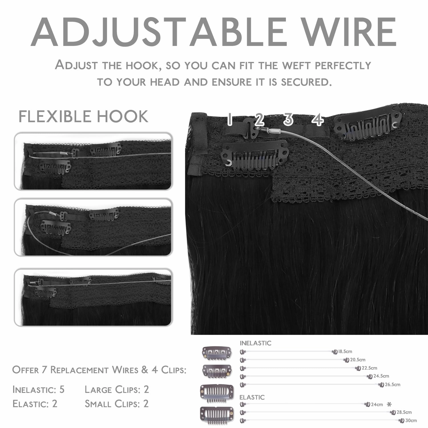 WENNALIFE Wire Hair Extensions (Increase 50% Lifespan) Real Human Hair 18 inch 95g Jet Black Remy Hair Invisible Transparent Wire Fish Line Straight Reusable Natural Extensiones De Cabello Humano