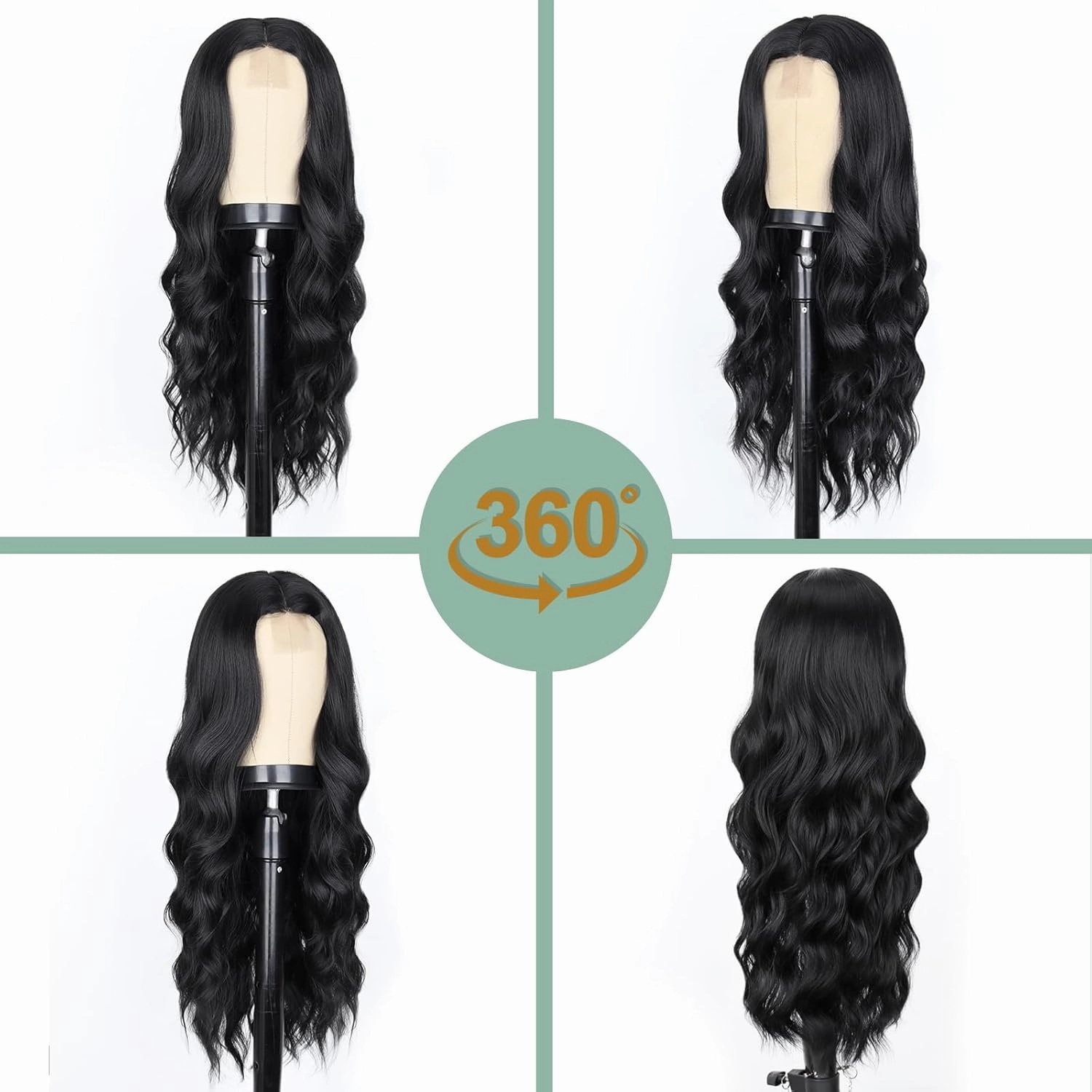 WERD Long Black Wavy Wigs for Women Black Curly Wig with Middle Part Synthetic 26 Inch Natural Looking Black Wig for Daily Party Use