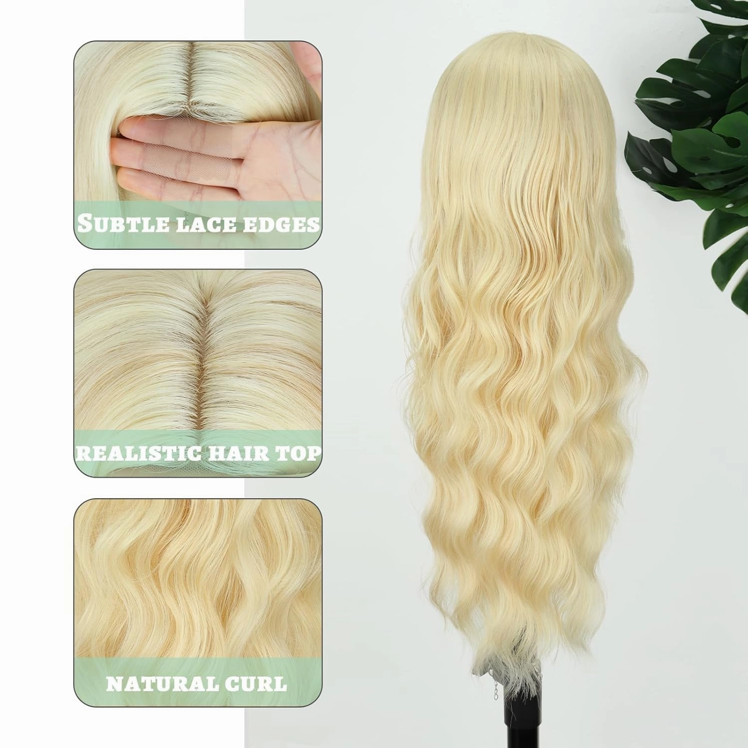 WERD Long Blonde Wig for Women Mix Wig with Middle Part Colored Blonde Natural Wavy Hair for Daily Party Use
