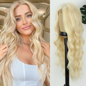 WERD Long Blonde Wig for Women Mix Wig with Middle Part Colored Blonde Natural Wavy Hair for Daily Party Use