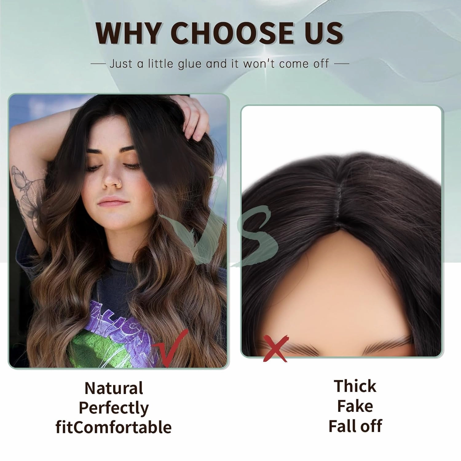 WERD Long Ombre Brown Wavy Wig for Women 26 Inch Middle Part Curly Wavy Wig Natural Looking Synthetic Black to Brown Wig for Daily Party Use