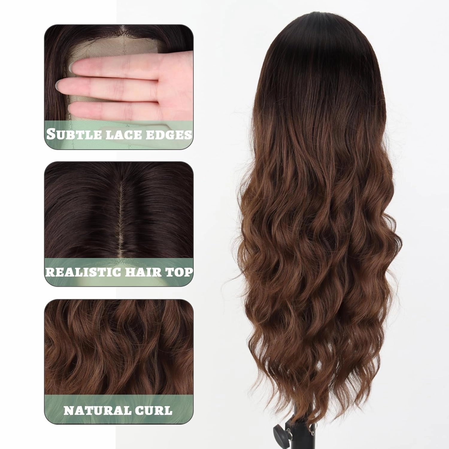 WERD Long Ombre Brown Wavy Wig for Women 26 Inch Middle Part Curly Wavy Wig Natural Looking Synthetic Black to Brown Wig for Daily Party Use