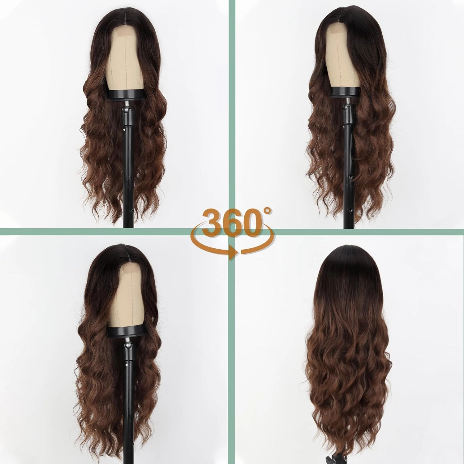 WERD Long Ombre Brown Wavy Wig for Women 26 Inch Middle Part Curly Wavy Wig Natural Looking Synthetic Black to Brown Wig for Daily Party Use