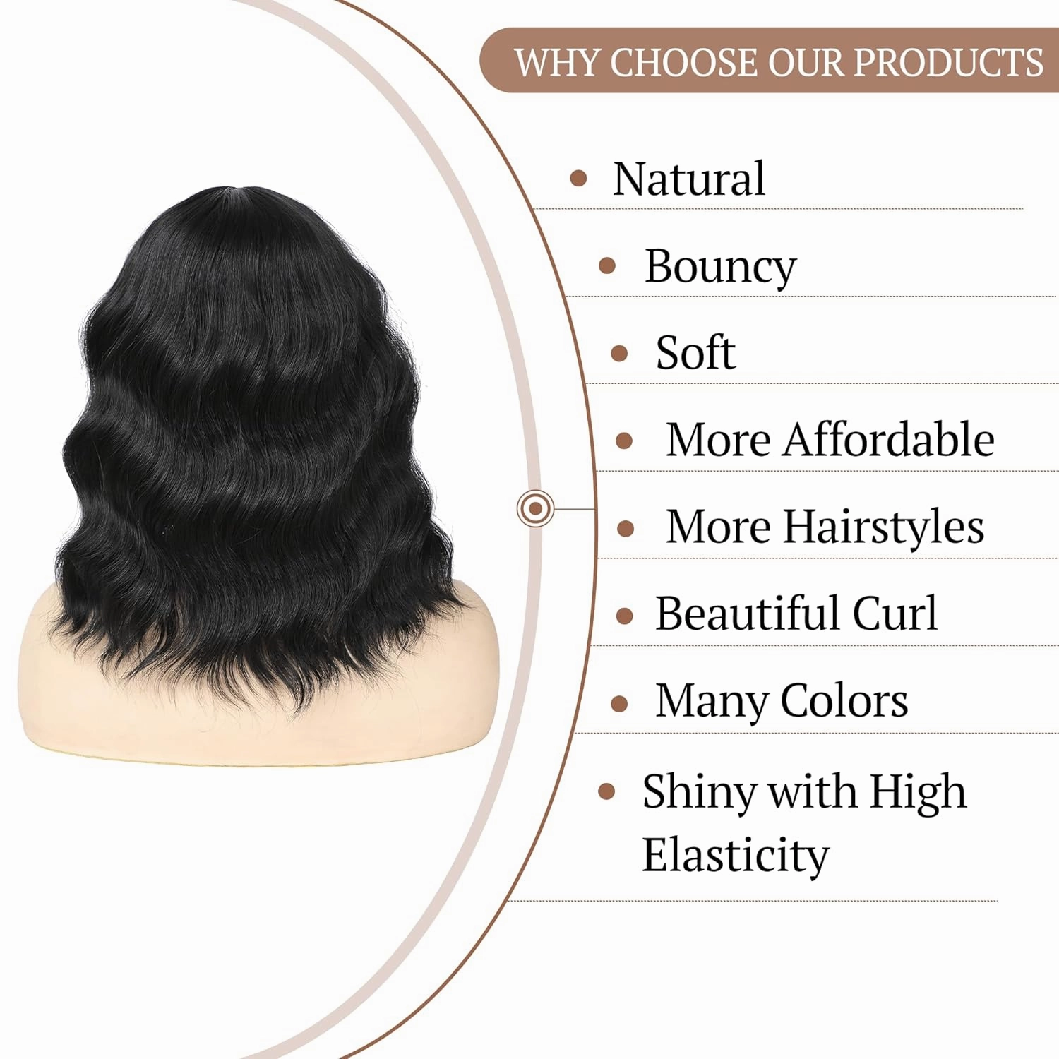 Wigs for Women Wavy Short Black Wig with Bangs Curly Bob Wig Shoulder Length Women's Wigs Synthetic Heat Resistant Fiber Wigs for Daily Party Use (14 Inches)