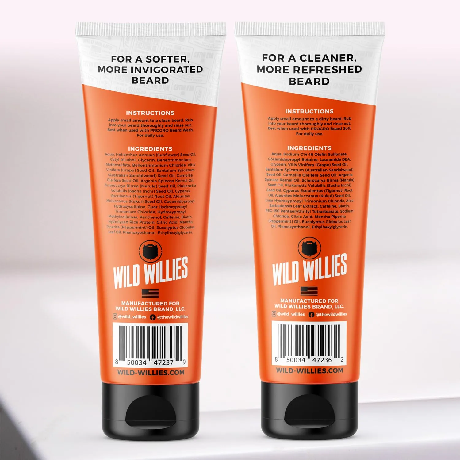 Wild Willies Moisturizing Beard Shampoo & Conditioner Kit, PROGRO - Fortified with Biotin & Caffeine for Facial Hair Growth, Hydration, & Softener, 4oz