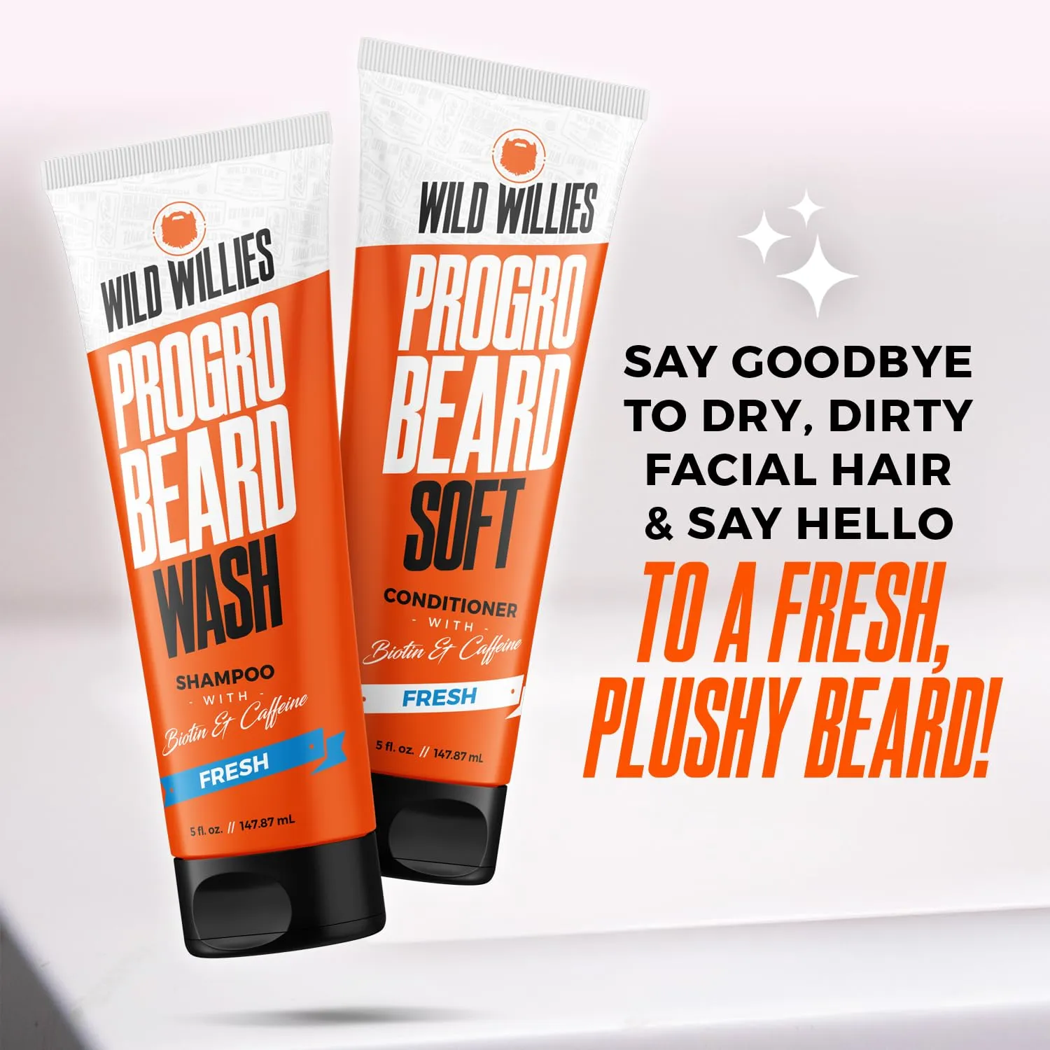 Wild Willies Moisturizing Beard Shampoo & Conditioner Kit, PROGRO - Fortified with Biotin & Caffeine for Facial Hair Growth, Hydration, & Softener, 4oz
