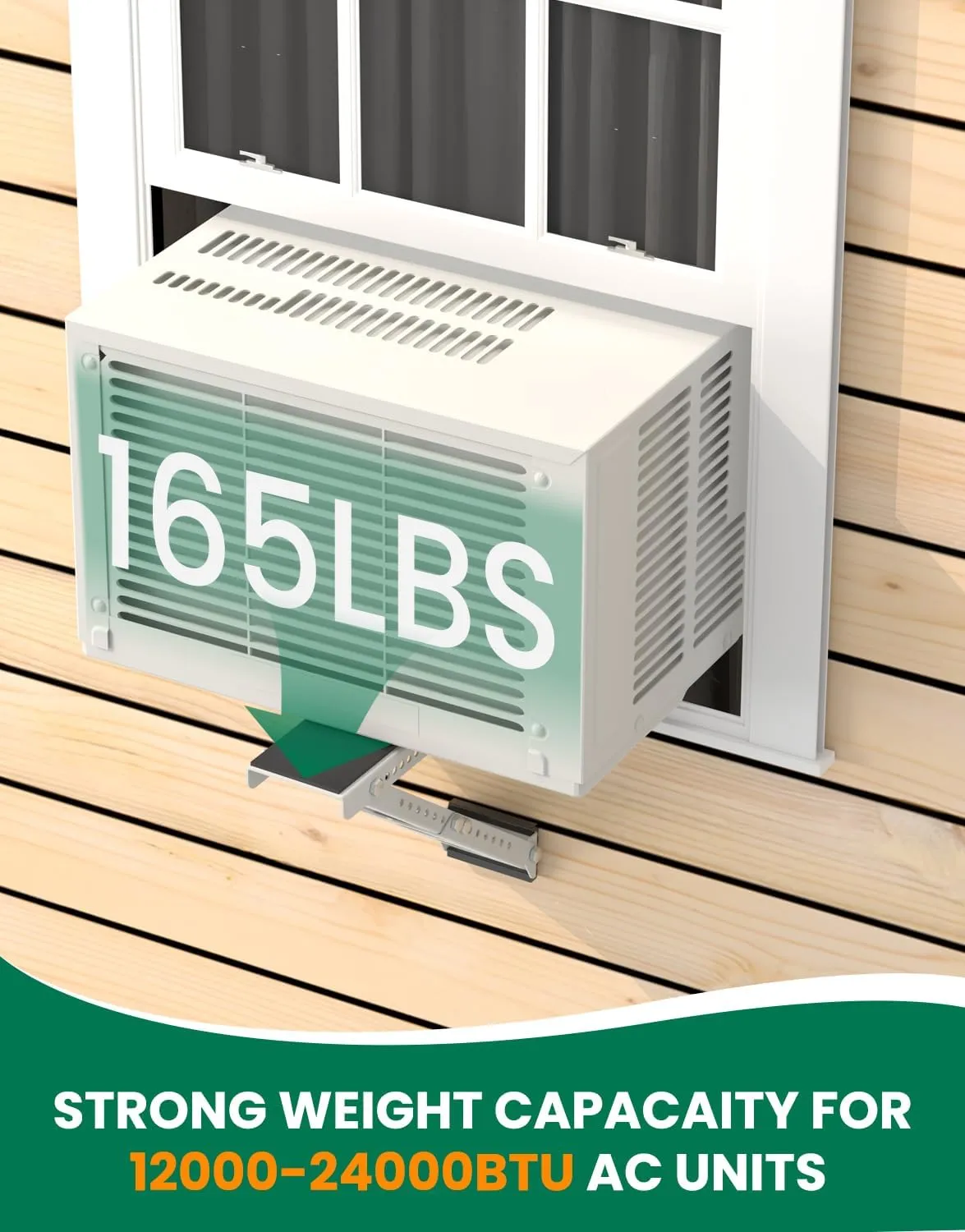Window Air Conditioner Support Bracket: Adjustable Anti-Slip Shock-Absorbing Mat Windows Safe Bracket Built-in Bubble Level - 12000 to 24000 BTU AC Units Window Mount Bracket Up to 165 lbs