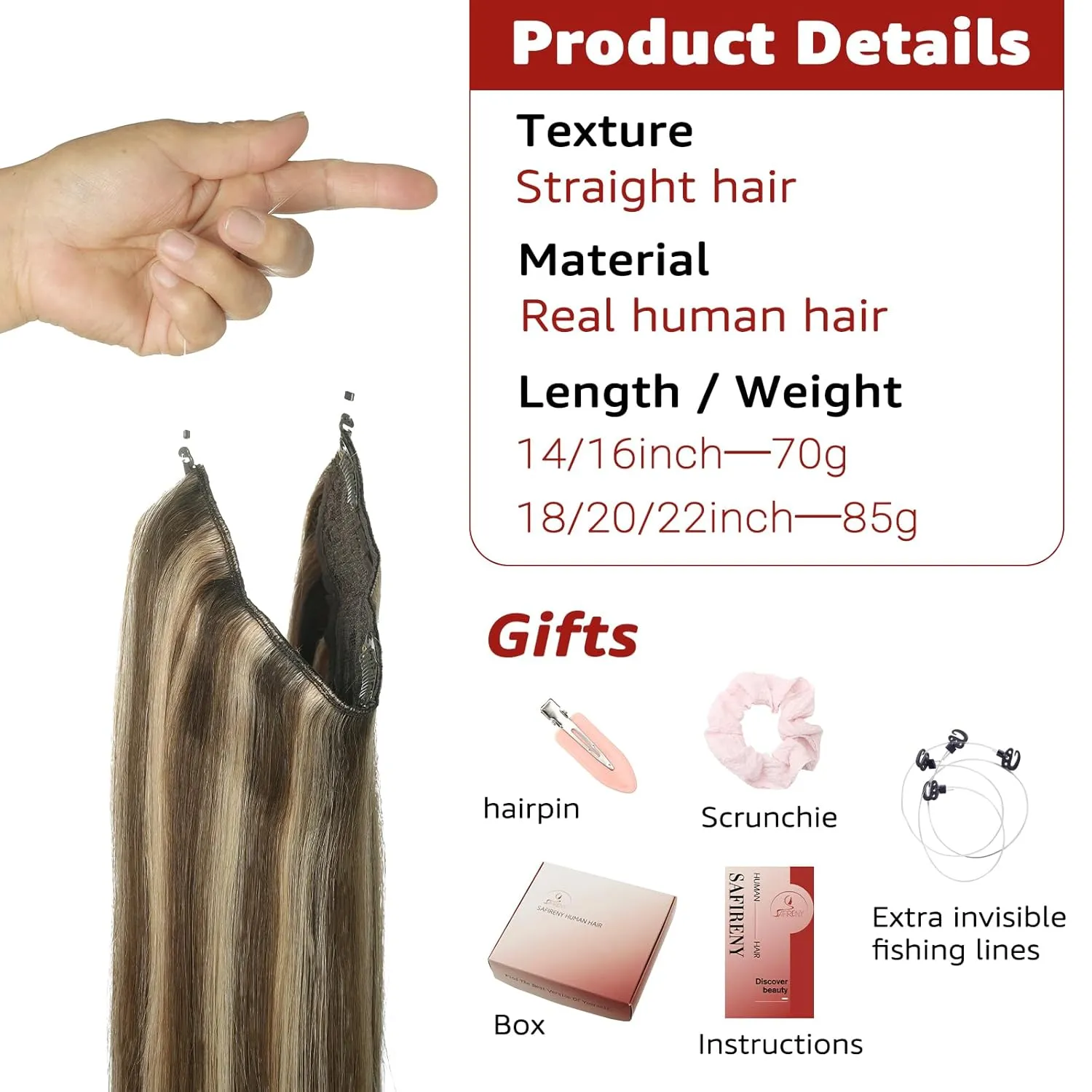 Wire Hair Extensions 70g Straight Hair Extensions Walnut Brown to Ash Brown and Golden Blonde Invisible Wire Hair Extensions Real Human Hair Extensions for Women 14inch(#3/8/22-14inch)