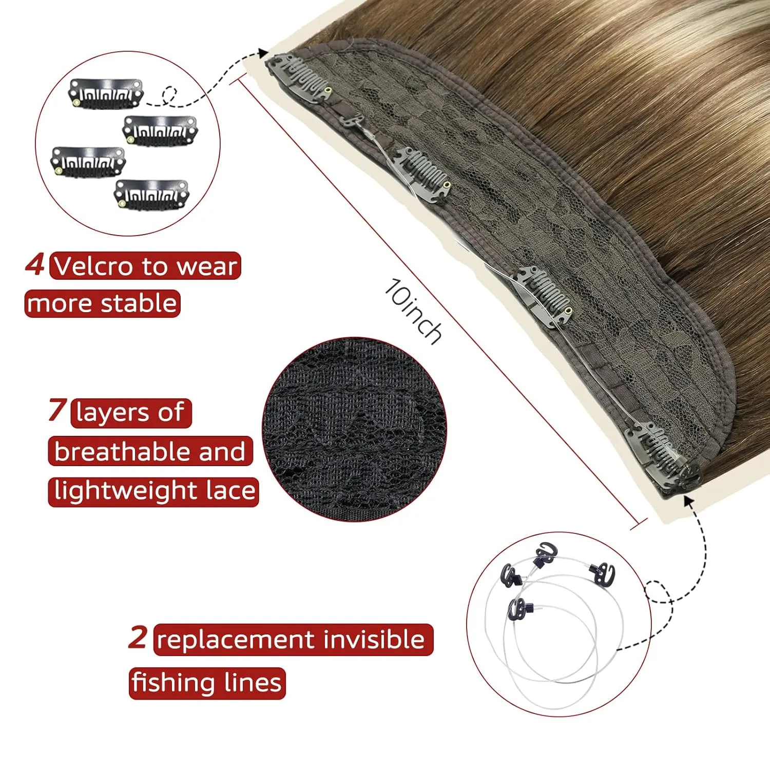 Wire Hair Extensions 70g Straight Hair Extensions Walnut Brown to Ash Brown and Golden Blonde Invisible Wire Hair Extensions Real Human Hair Extensions for Women 14inch(#3/8/22-14inch)