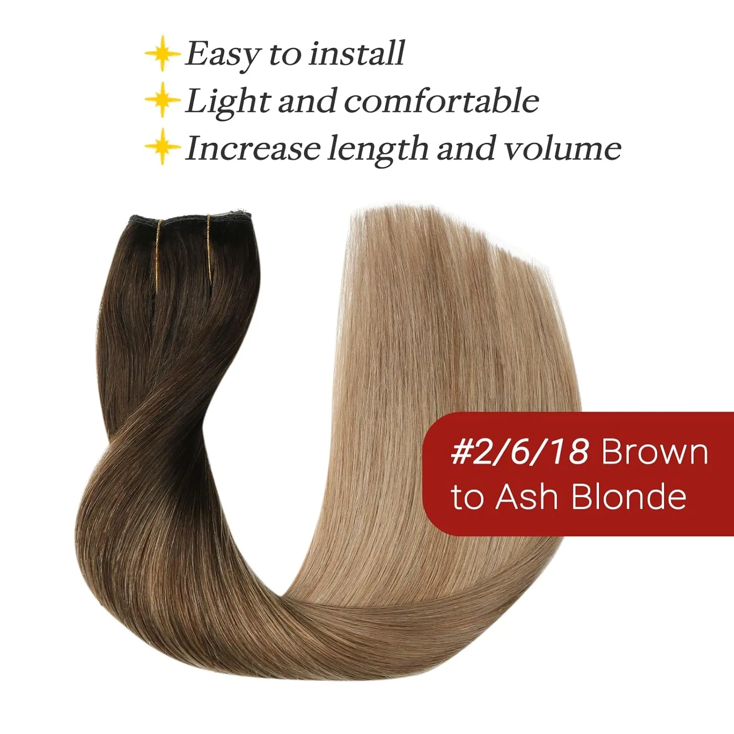 Wire Hair Extensions 70g Straight Human Hair Wire Extensions Dark Brown to Dirty Blonde Invisible Wire Hair Real Human Hair Brown Hair Extensions for Women 14inch(#2/6/18-14inch)