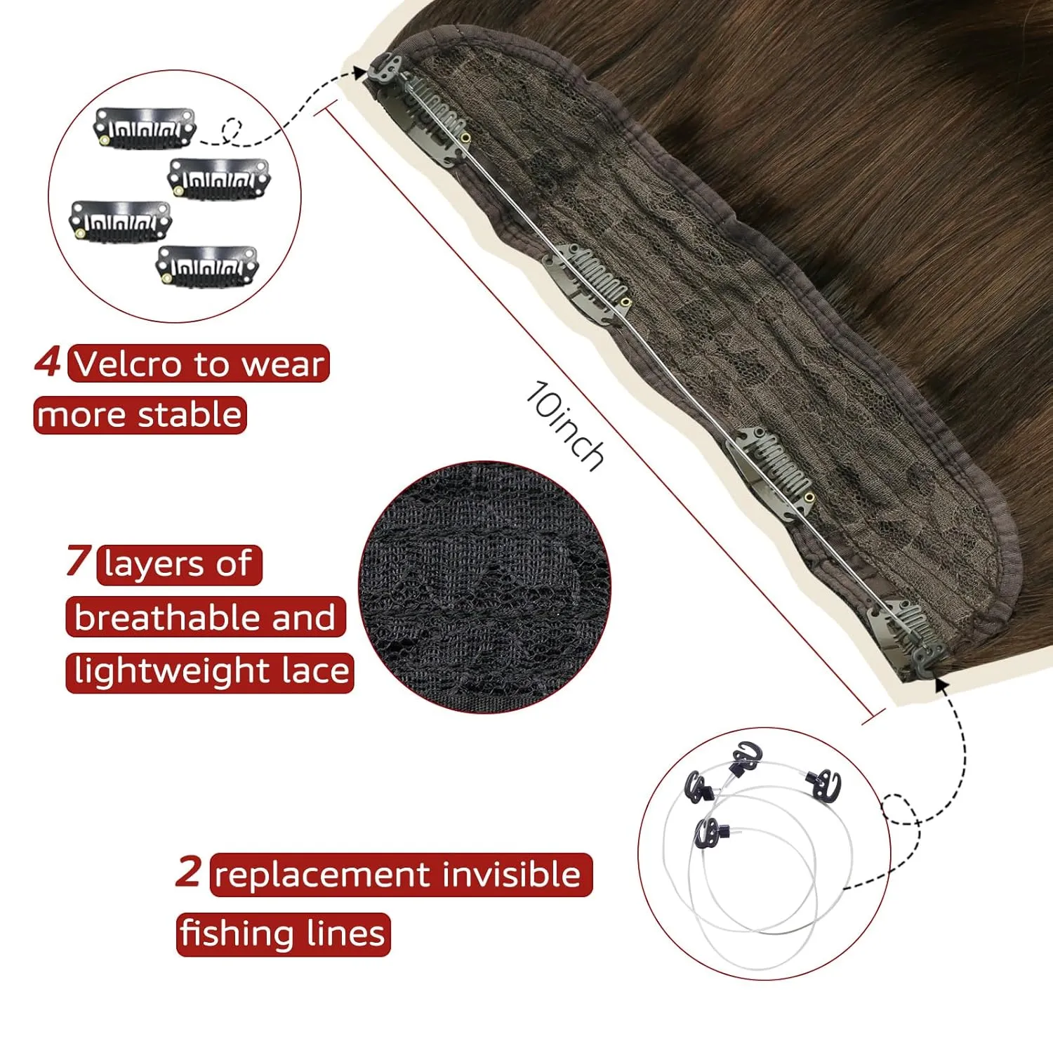 Wire Hair Extensions 70g Straight Human Hair Wire Extensions Dark Brown to Dirty Blonde Invisible Wire Hair Real Human Hair Brown Hair Extensions for Women 14inch(#2/6/18-14inch)