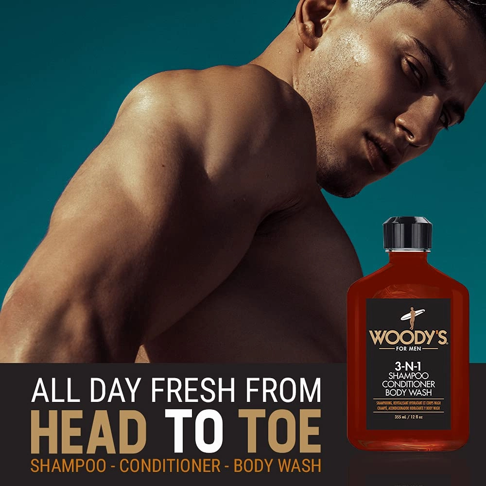 Woody's 3-in-1 Shampoo, Conditioner, & Body Wash for Men, 12 fl. oz., 1-Pack