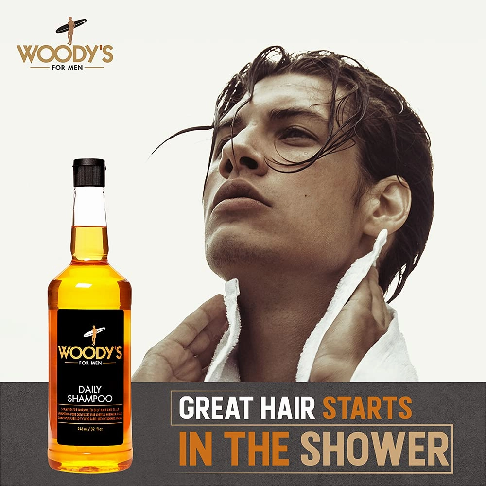 Woody's Daily Shampoo for Men - Sulfate-Free, Hydrating Hair Care, All Natural & Organic, Refreshing Scalp Cleanser Mens Shampoo, 32 fl oz