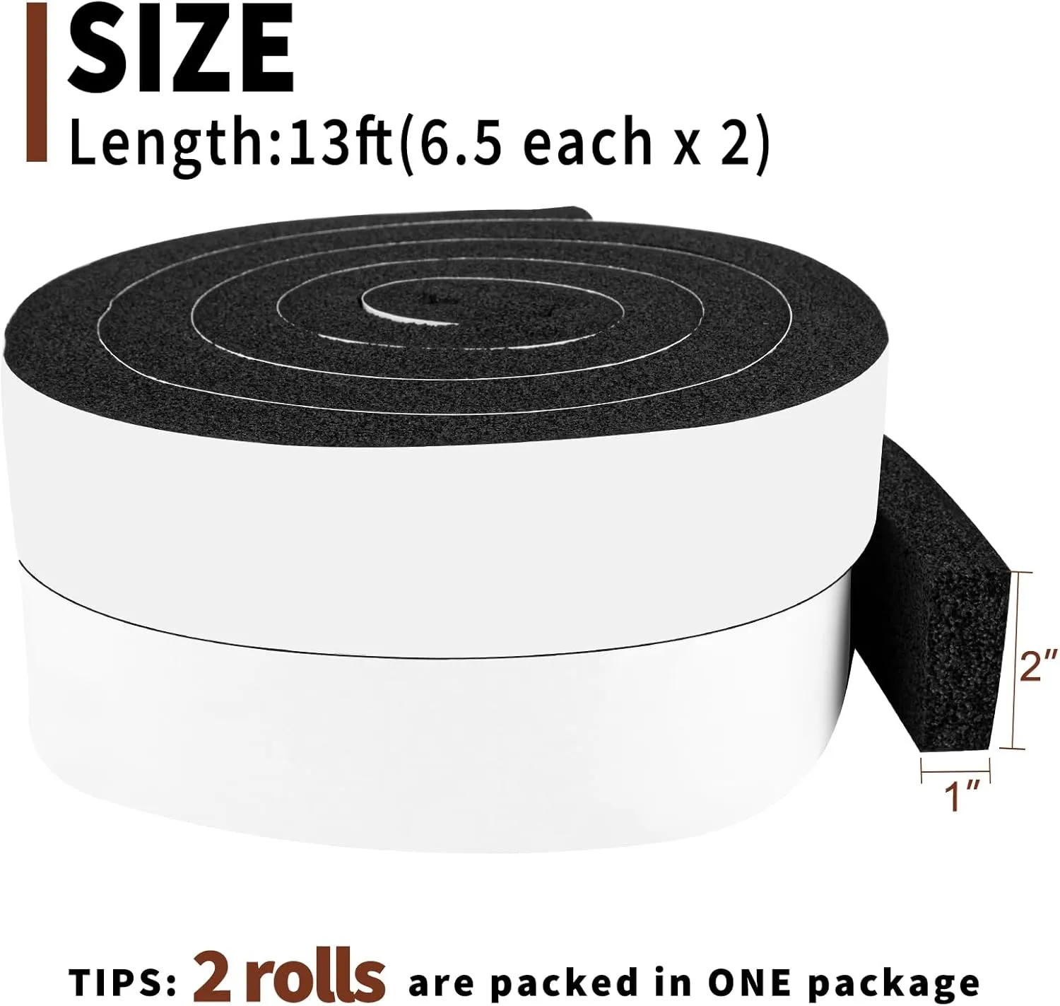 Yotache Open Cell Foam Air Conditioner Weather-Strip Seal Tape 2"x1", Thick Adhesive with High Resilience Foam Cushion Strip, 6.5 Ft x 2Pcs