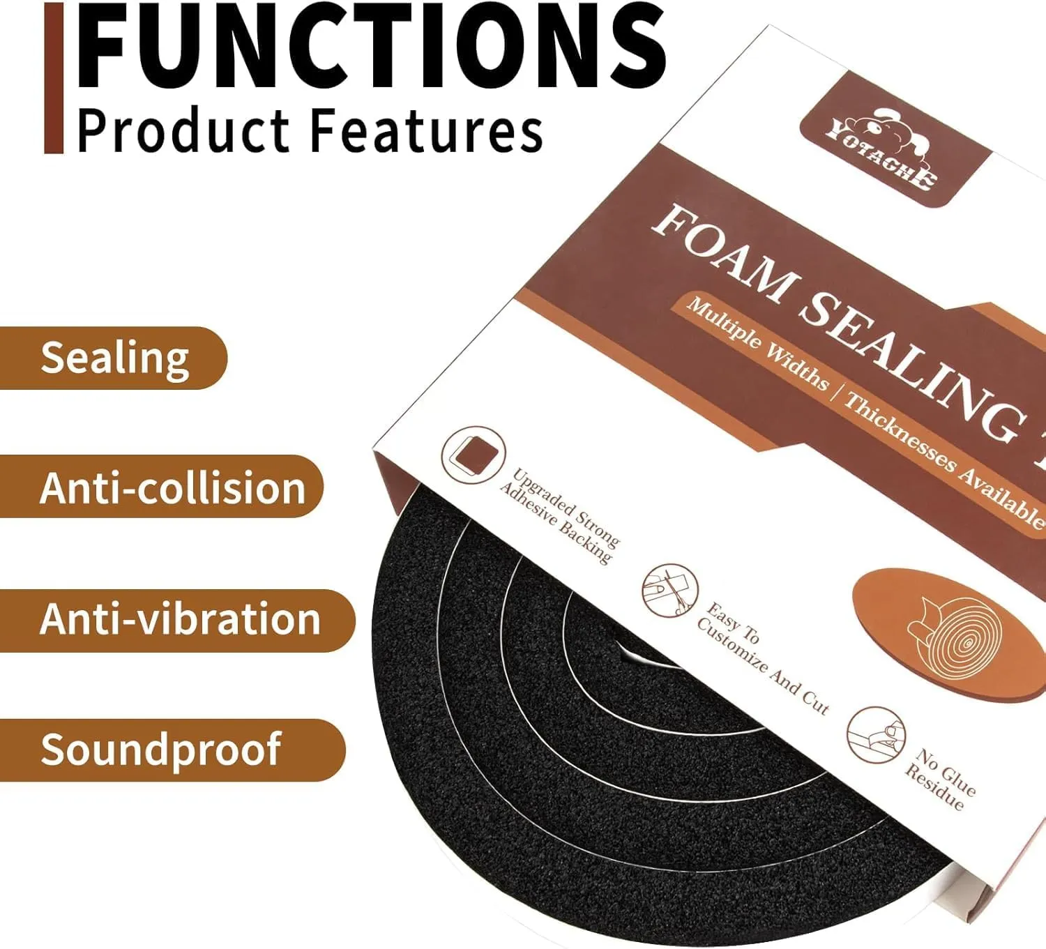 Yotache Open Cell Foam Air Conditioner Weather-Strip Seal Tape 2"x1", Thick Adhesive with High Resilience Foam Cushion Strip, 6.5 Ft x 2Pcs