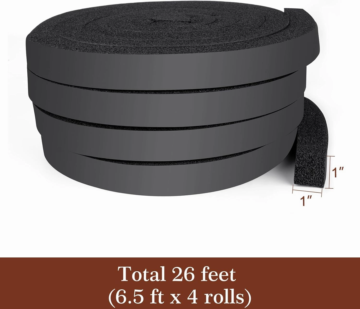 yotache Open Cell Foam Air Conditioner Insulation Seal Strip 4 Pcs 1"x1", No Glue Thick Foam Weather Seal Strip with High Resilience, Total 26 Feet Long