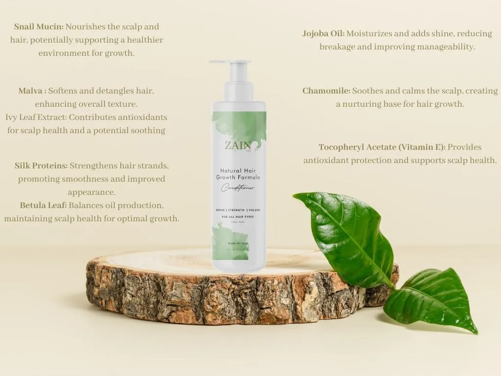 ZAIN1 Natural Hair growth Conditioner With Snail Mucin and jojoba oil. pH Level of 4.2 (Mimosa, 8.45 oz.)