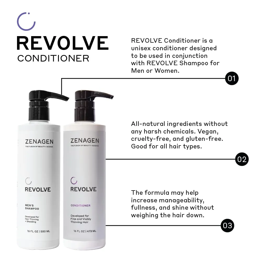 ZENAGEN Revolve Conditioner (Unisex) | Supports Scalp Health & Appearance of Fuller, Healthier Hair, Developed for Fine & Visibly Thinning Hair, Plant-Based, Color-Safe, Vegan